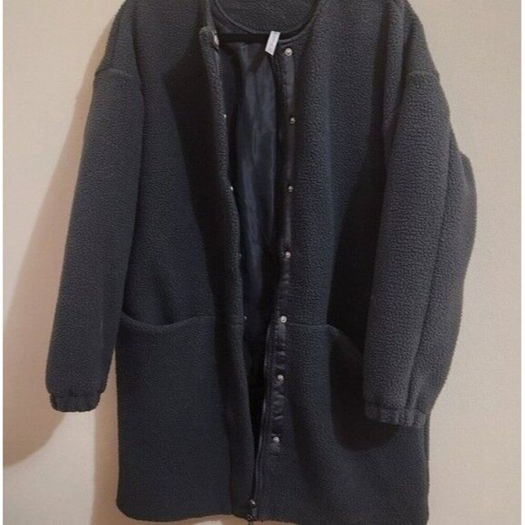 Fabletics Lennon Fleece Coat Grey Oversized Relaxed Zip Snap Jacket Women’s M - Picture 3 of 6